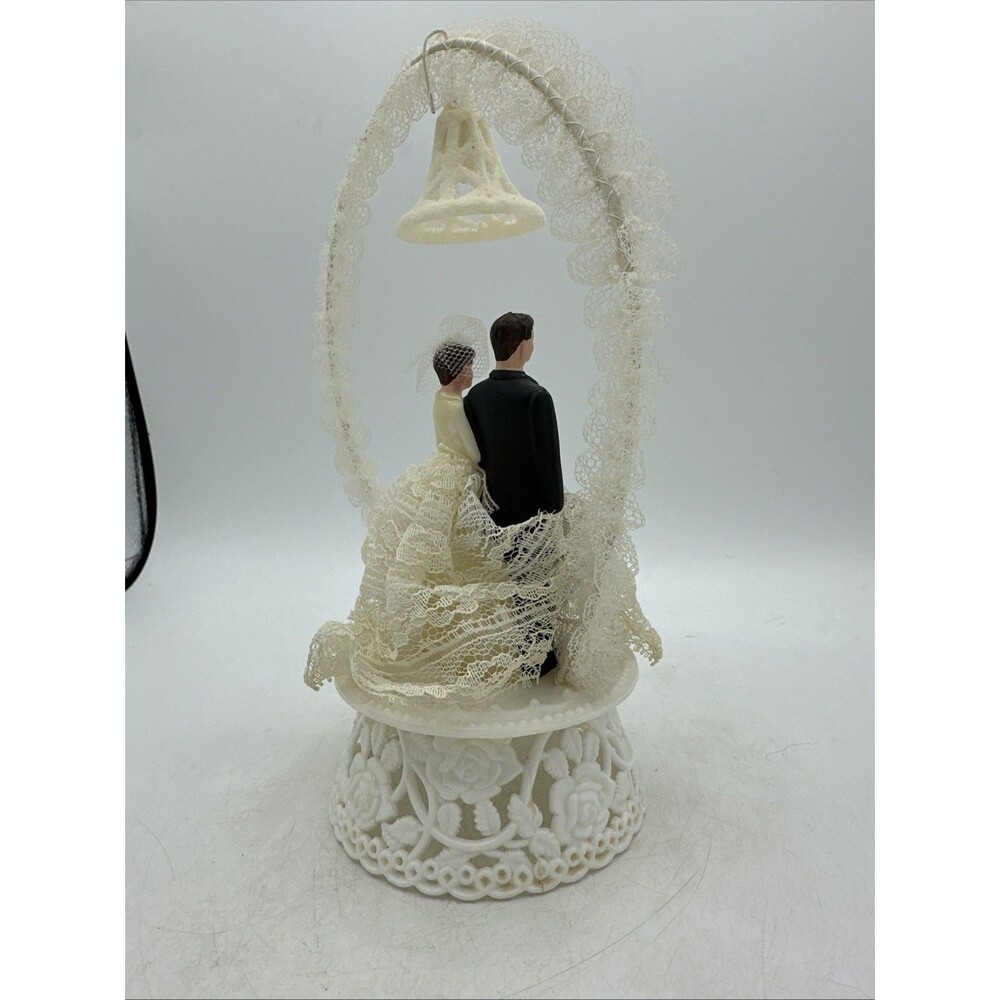 Wedding Cake Topper Bride Groom Lace Bell 1950s Vintage - Picture 11 of 16